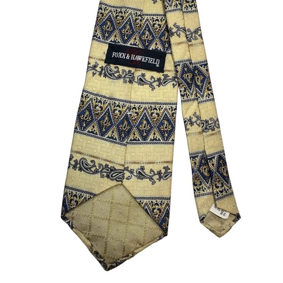 Foxx & Hawkfield 100% Silk Necktie With Geometric & Paisley Patterns In Gold & B - Picture 4 of 5